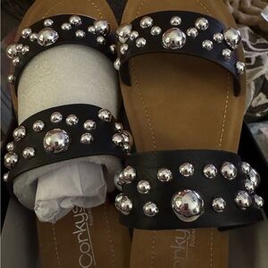 Corkys Black and Silver Studded Sandals